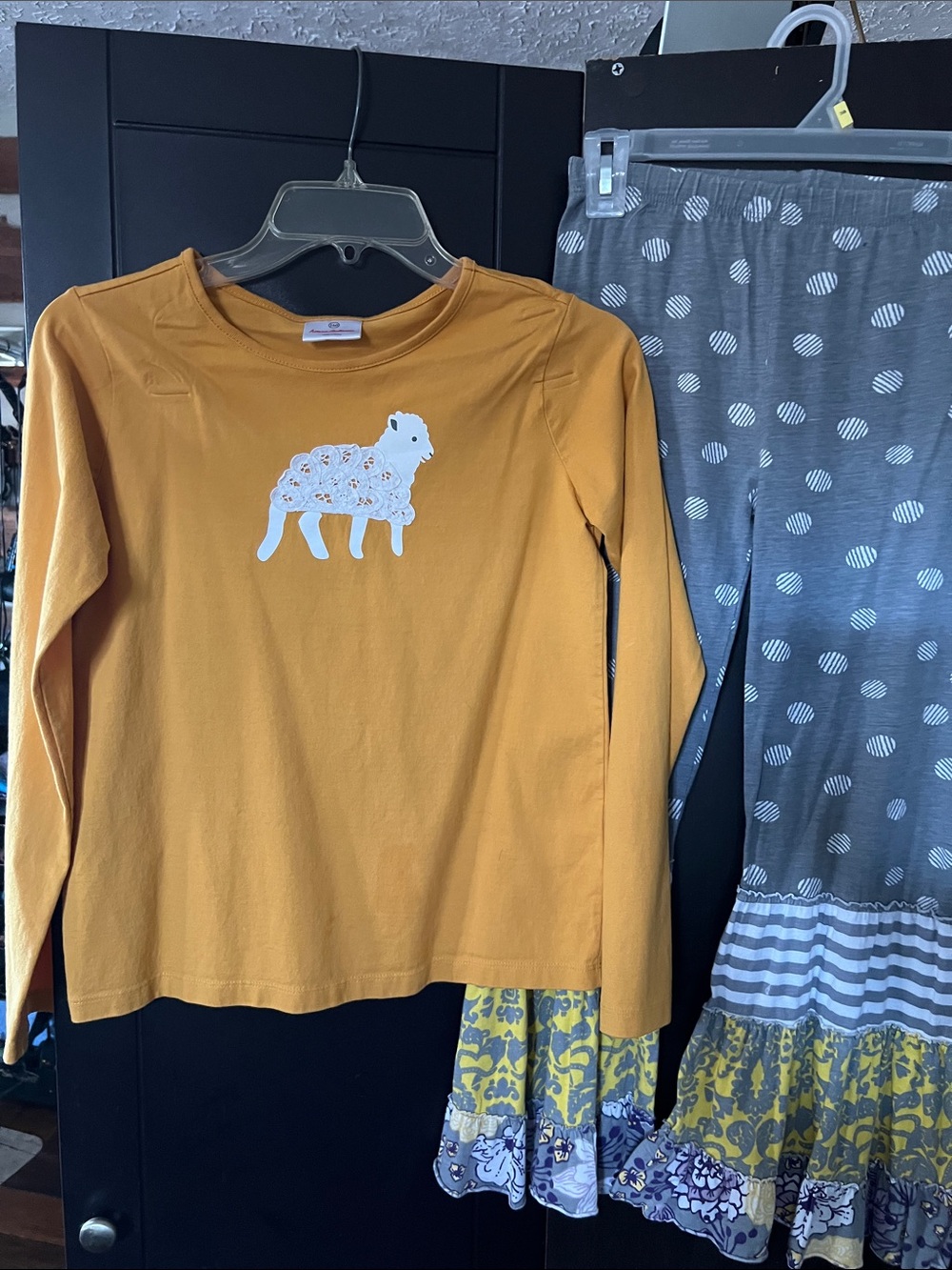 hanna Anderson  Girls' Mustard Lamb Graphic Long-Sleeve Tee & jelly the pug pant